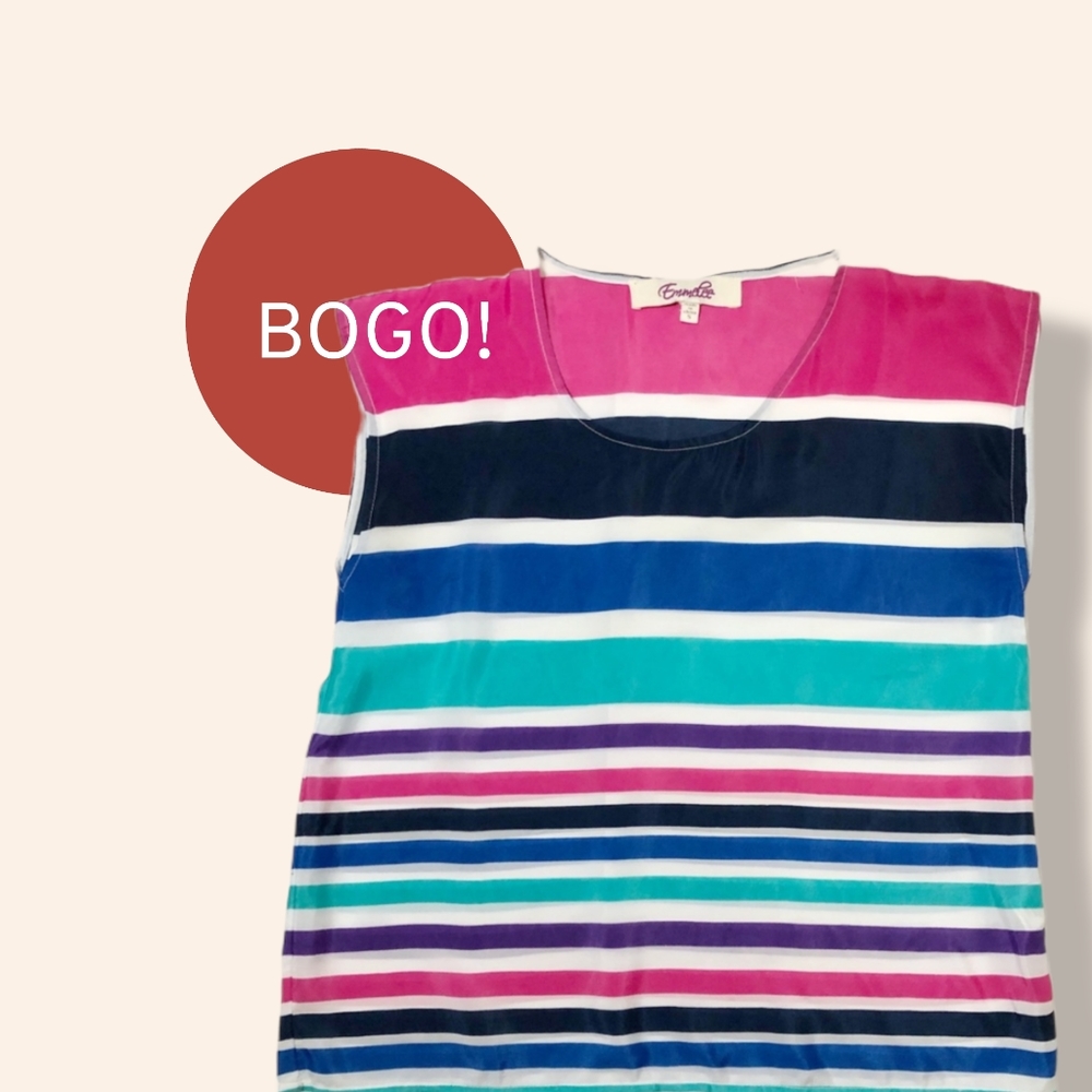Emmelee Stripe Top Colorful Silky Boxy Blouse Small